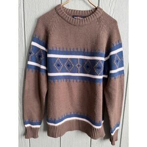 Vintage 90s Jean Michaud Nordic Knit Sweater – Brown/Blue